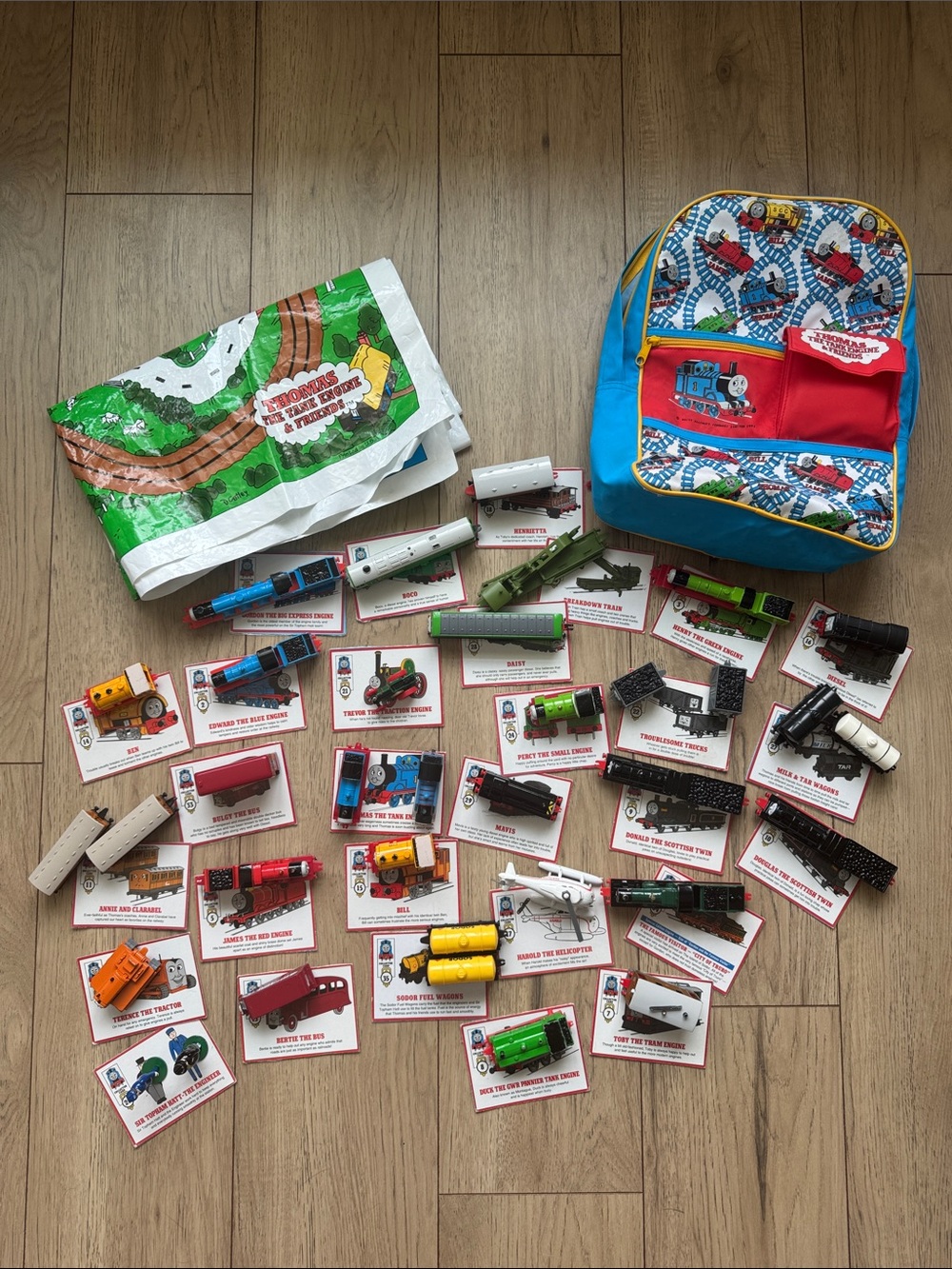 Vintage Thomas the Tank Engine & Friends Lot of 35 Toys Cards Backpack Ertl